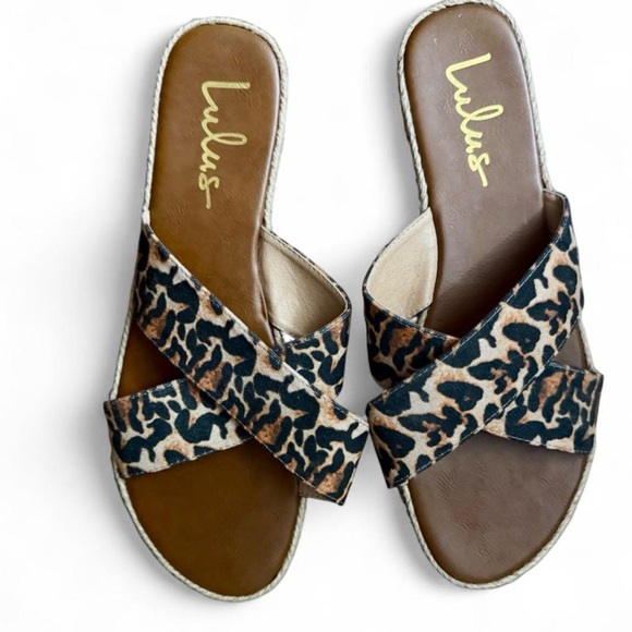 Lulus Koren Leopard Espadrille Slide Sandals Brown - Size 10 - Picture 2 of 3
